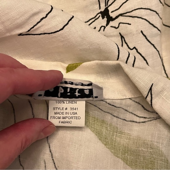 HABITAT 100% Linen Button Up Langenlook Top Blouse White Green Womans Size Small - Picture 9 of 12